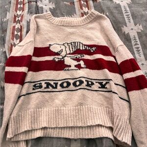 American Eagle Outfitters Cream and Red Snoopy Sweater